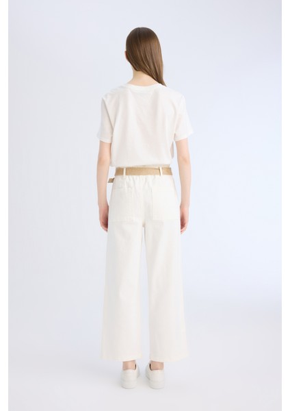 Gabardin Kumaş Pantolon Paperbag Cepli Yüksek Bel Duble Paça Basic Düz Kemerli D3781AX24AU