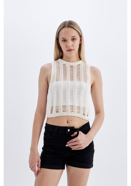 Yüksek Bel Katlamalı Paça Jean Şort B9182AX24SM fırsatları