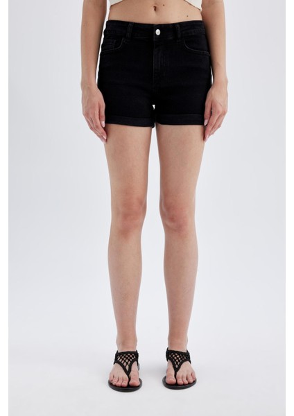Yüksek Bel Katlamalı Paça Jean Şort B9182AX24SM indirimleri