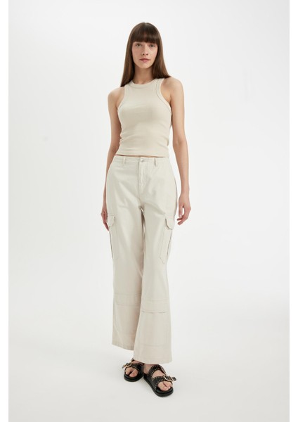 Gabardin Pantolon Wide Leg Geniş Bol Paça Kargo Cepli Normal Bel Basic Düz Standart Boy C5974AX24SP fiyatları