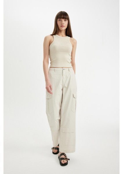 Gabardin Pantolon Wide Leg Geniş Bol Paça Kargo Cepli Normal Bel Basic Düz Standart Boy C5974AX24SP modelleri