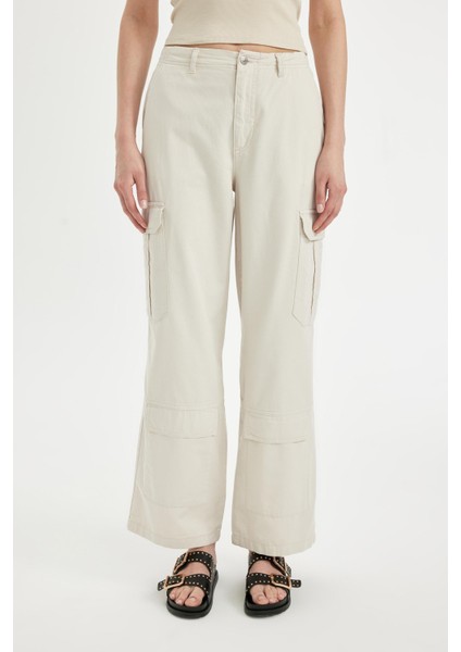 Gabardin Pantolon Wide Leg Geniş Bol Paça Kargo Cepli Normal Bel Basic Düz Standart Boy C5974AX24SP fırsatları