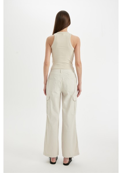 Gabardin Pantolon Wide Leg Geniş Bol Paça Kargo Cepli Normal Bel Basic Düz Standart Boy C5974AX24SP