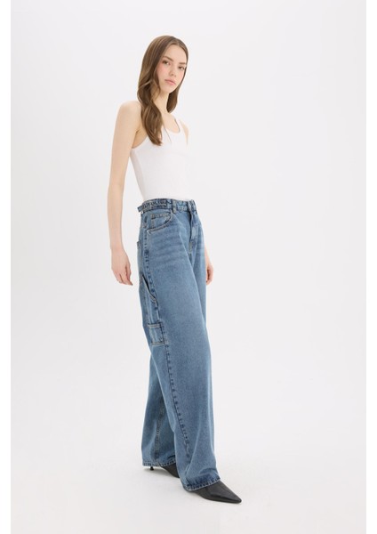 Baggy Fit Yüksek Bel Düz Paça Uzun Jean Pantolon D7963AX25SP fiyatları