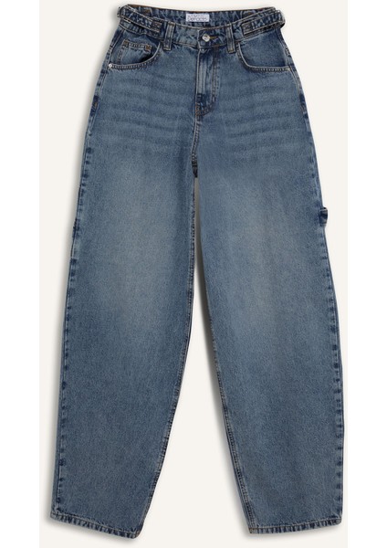 Baggy Fit Yüksek Bel Düz Paça Uzun Jean Pantolon D7963AX25SP