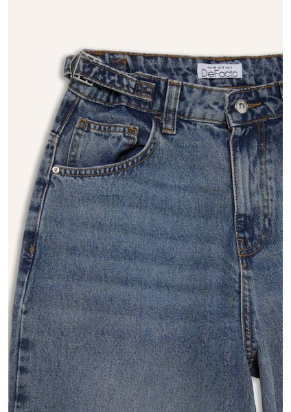Baggy Fit Yüksek Bel Düz Paça Uzun Jean Pantolon D7963AX25SP