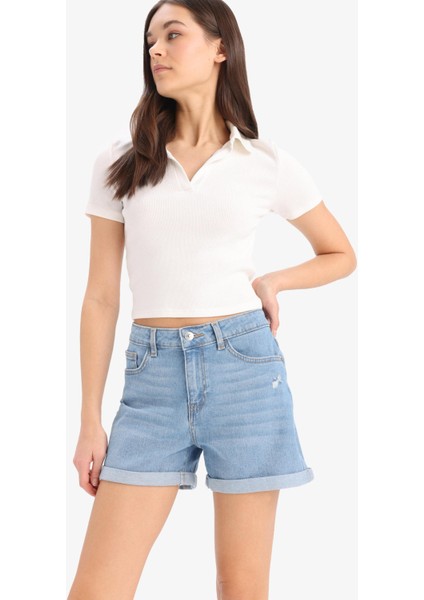 Normal Bel Yıkamalı Cepli Duble Paça Jean Şort E0701AX25SM modelleri