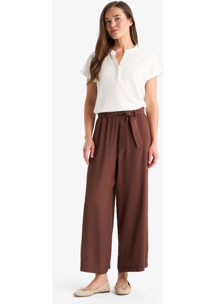 Culotte Esnek Belli Geniş Paça Kuşaklı Krinkıl Viskon Kapri Pantolon C9565AX25SM