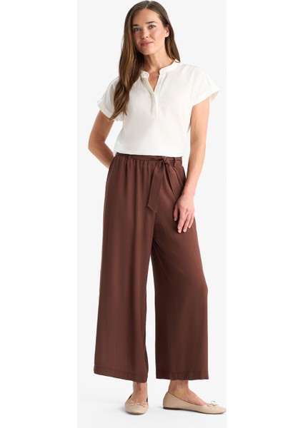 Culotte Esnek Belli Geniş Paça Kuşaklı Krinkıl Viskon Kapri Pantolon C9565AX25SM fiyatları