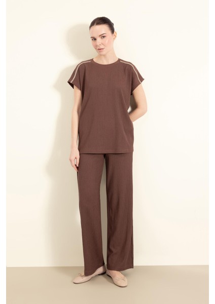 Bürümcük Pantolon Wide Leg Geniş Bol Paça Beli Lastikli C0200AX25SP fiyatları