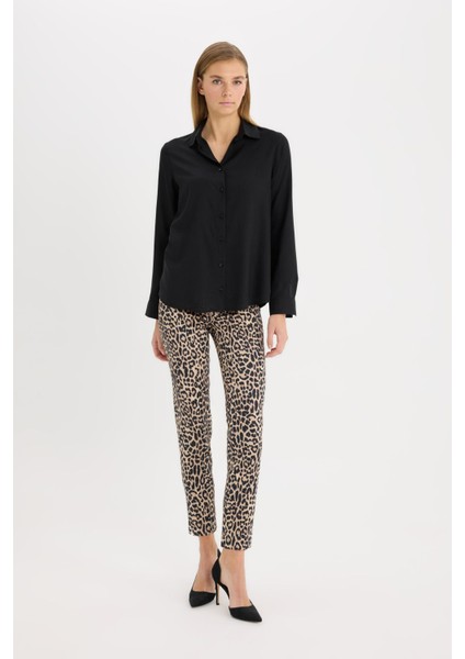 Sigaret Saten Kumaş Pantolon Leopar Desenli Normal Bel Beli Lastikli Düz Paça J8741AZ25SP fiyatları