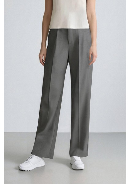 Wide Leg Pensli Klasik Palazzo Pantolon Geniş Bol Paça Basic Düz Uzun Boy Yüksek Bel Cepli