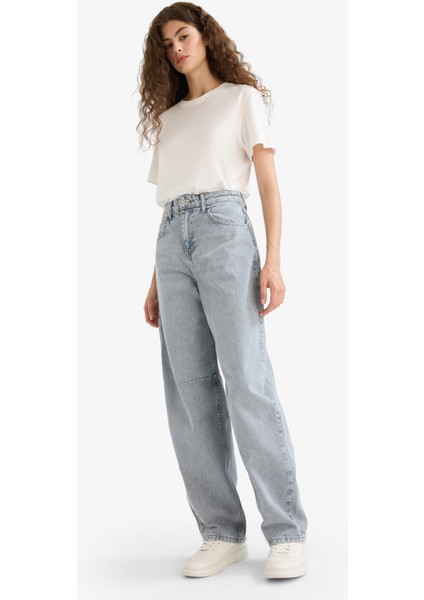 Baggy Fit Yüksek Bel Uzun Jean Yıkamalı Pantolon fiyatları