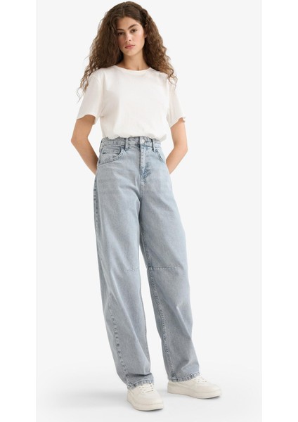 Baggy Fit Yüksek Bel Uzun Jean Yıkamalı Pantolon modelleri