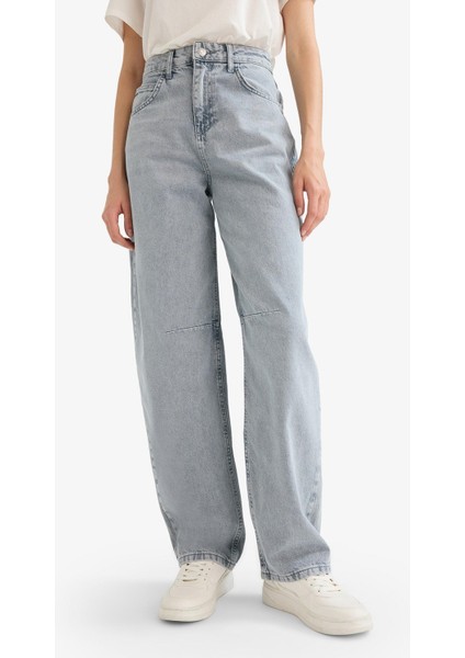 Baggy Fit Yüksek Bel Uzun Jean Yıkamalı Pantolon fırsatları