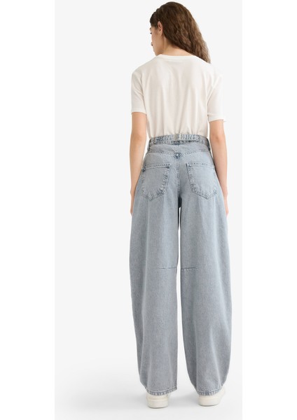 Baggy Fit Yüksek Bel Uzun Jean Yıkamalı Pantolon
