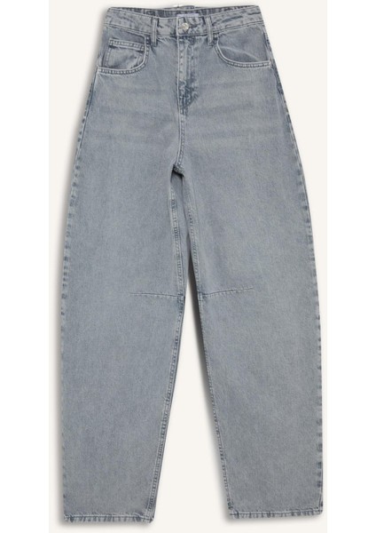 Baggy Fit Yüksek Bel Uzun Jean Yıkamalı Pantolon