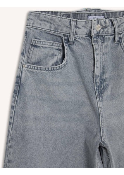 Baggy Fit Yüksek Bel Uzun Jean Yıkamalı Pantolon