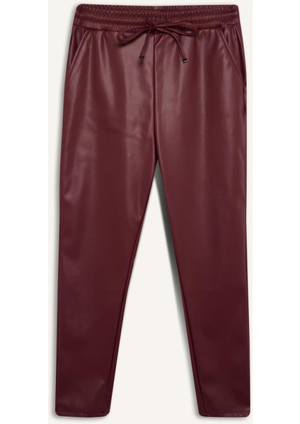 Jogger Cepli Yüksek Bel Standart Paça Suni Deri Pantolon V8072AZ24WN
