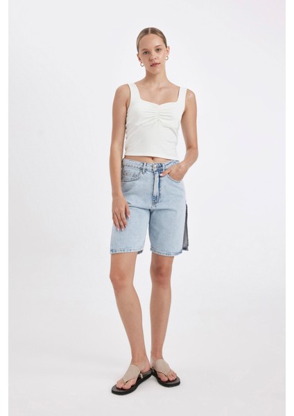 Yüksek Bel Jean Bermuda Şort fiyatları