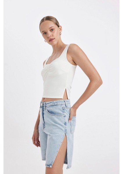 Yüksek Bel Jean Bermuda Şort modelleri