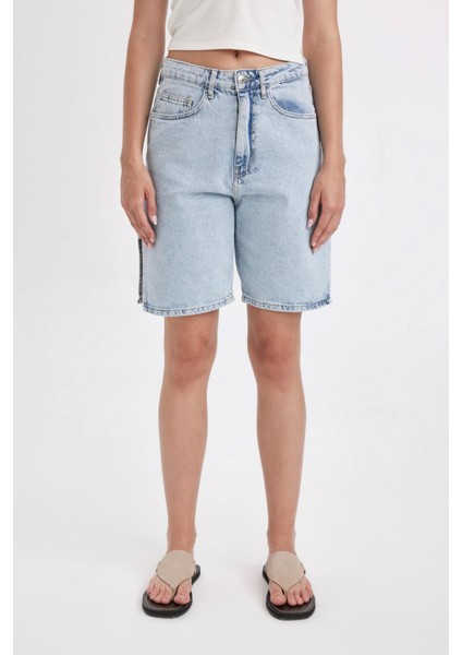 Yüksek Bel Jean Bermuda Şort indirimleri