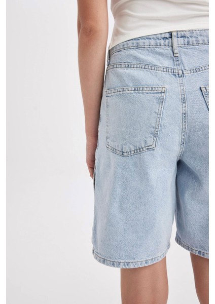 Yüksek Bel Jean Bermuda Şort