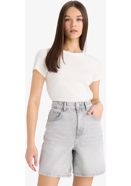 Yüksek Bel Cepli Jean Bermuda Şort E4701AX25SM modelleri
