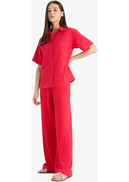 Wide Leg Geniş Paça Cepli Yüksek Lastikli Bel Kırmızı Palazzo Pantolon A9129AX25SM fırsatları