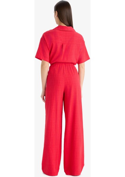 Wide Leg Geniş Paça Cepli Yüksek Lastikli Bel Kırmızı Palazzo Pantolon A9129AX25SM