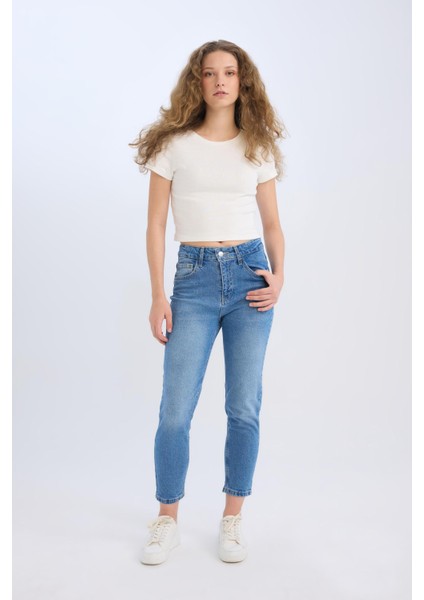 Lina Comfort Mom Yüksek Bel Bilek Boy Jean Yıkamalı Pantolon E3439AXNS