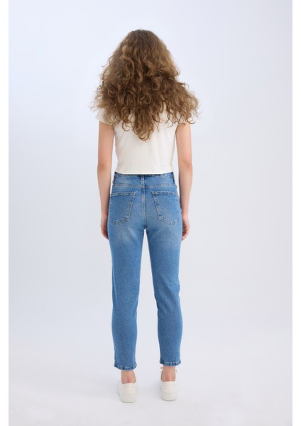 Lina Comfort Mom Yüksek Bel Bilek Boy Jean Yıkamalı Pantolon E3439AXNS