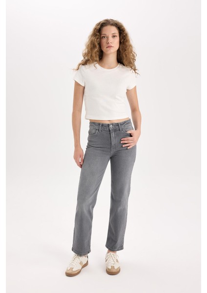 Comfort Straight Yüksek Bel Bilek Boy Jean Yıkamalı Pantolon E3413AXNS fiyatları