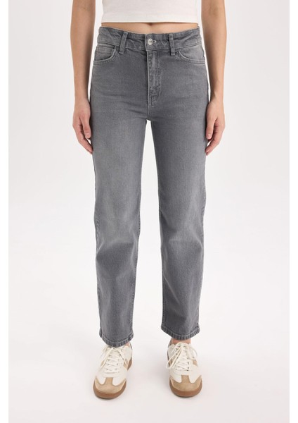 Comfort Straight Yüksek Bel Bilek Boy Jean Yıkamalı Pantolon E3413AXNS fırsatları