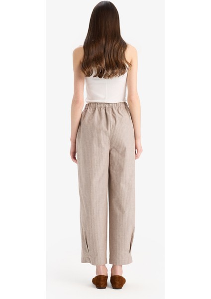 Harem Çizgili Pensli Keten Karışımlı Pantolon E4564AX25SP