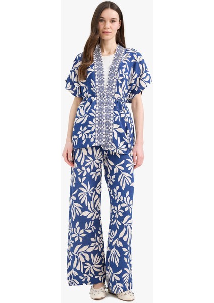 Regular Fit Desenli Cep Detaylı Düz Paça Keten Karışımlı Pantolon E7329AX25SM fiyatları