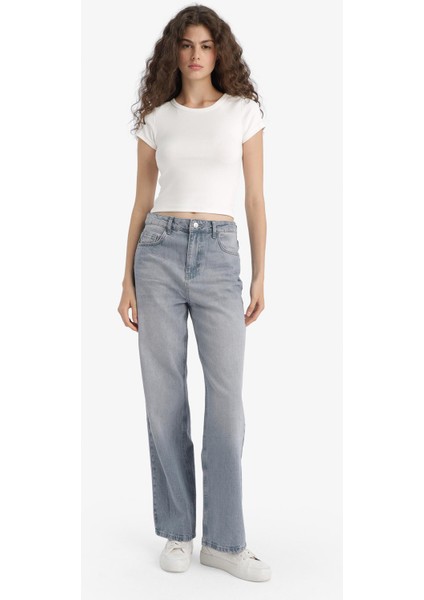 90's Wide Leg Yüksek Bel Uzun Jean Yıkamalı Pantolon F6336AX25HS