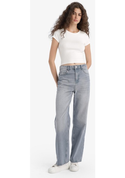 90's Wide Leg Yüksek Bel Uzun Jean Yıkamalı Pantolon F6336AX25HS fiyatları