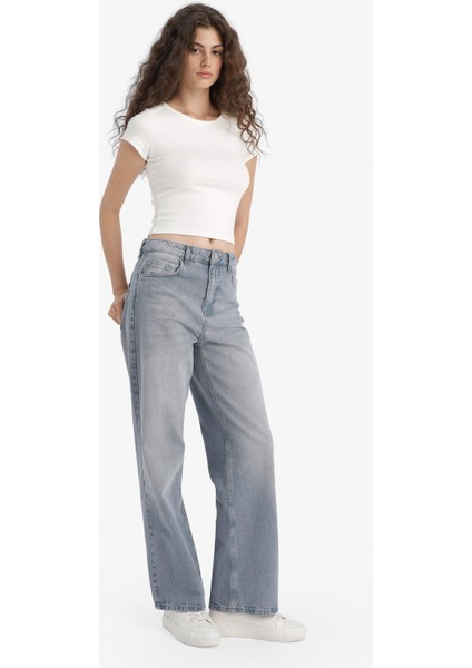90's Wide Leg Yüksek Bel Uzun Jean Yıkamalı Pantolon F6336AX25HS fırsatları