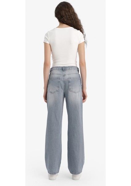 90's Wide Leg Yüksek Bel Uzun Jean Yıkamalı Pantolon F6336AX25HS