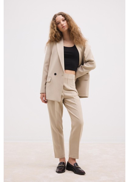 Crop Klasik Kumaş Pantolon Carrot Fit Fermuarlı Yüksek Bel Basic Düz Dar Paça C2466AX24AU