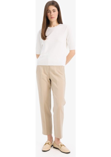 Crop Klasik Kumaş Pantolon Carrot Fit Fermuarlı Yüksek Bel Basic Düz Dar Paça C2466AX24AU fırsatları