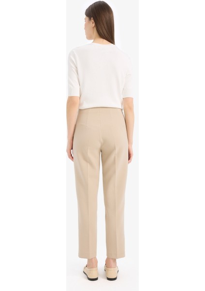 Crop Klasik Kumaş Pantolon Carrot Fit Fermuarlı Yüksek Bel Basic Düz Dar Paça C2466AX24AU