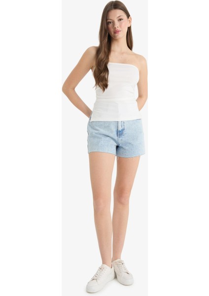 Mom Fit Yüksek Bel Paça Ucu Kesik Jean Şort modelleri