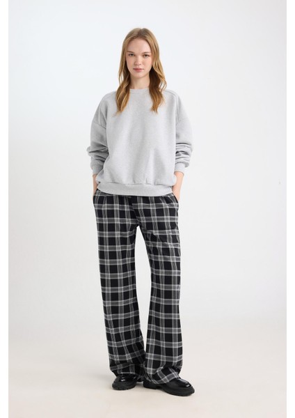 Wide Leg Kumaş Pijama Pantolon Geniş Bol Paça Kareli Normal Bel Lastikli Cepli D9548AX24WN modelleri