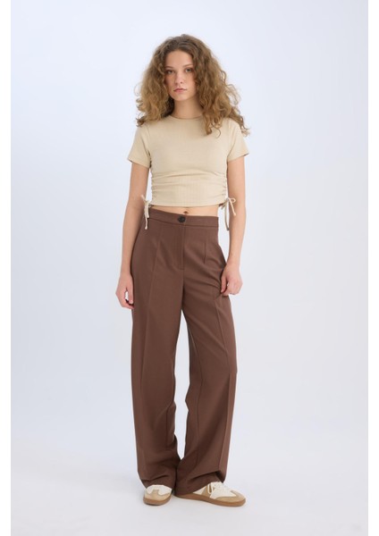 Standart Boy Kumaş Palazzo Pantolon Wide Leg Geniş Bol Paça Basic Düz Yüksek Bel C6402AX25SP