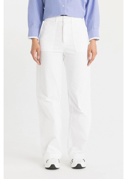 Wide Leg Geniş Bol Paça Cepli Beyaz Basic Düz Gabardin Pantolon C4528AX24SM fırsatları