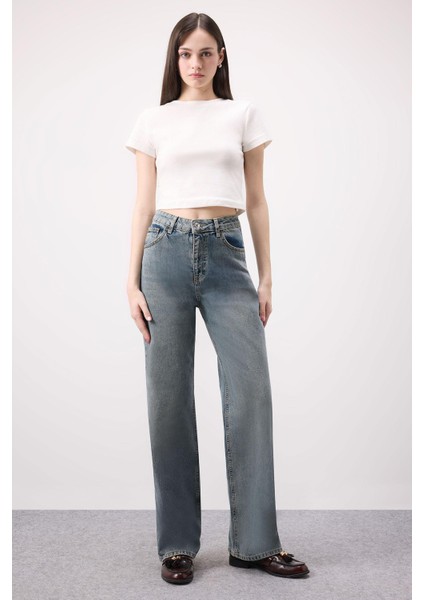90'S Wide Leg Yüksek Bel Uzun Jean Yıkamalı Pantolon D6617ax25sp