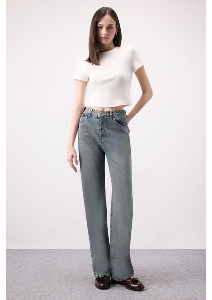 90'S Wide Leg Yüksek Bel Uzun Jean Yıkamalı Pantolon D6617ax25sp modelleri