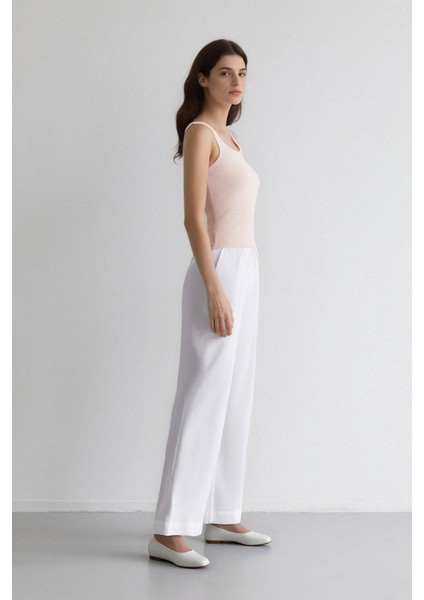 Wide Leg Çift Cepli Yüksek Bel Geniş Paça Beyaz Palazzo Pantolon F2662AX25SM fırsatları